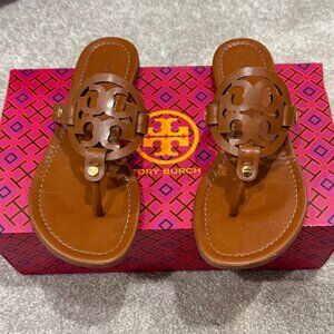 Tory Burch Miller Sandals Vintage Vachetta Brown Leather Size 6 w/ Box
